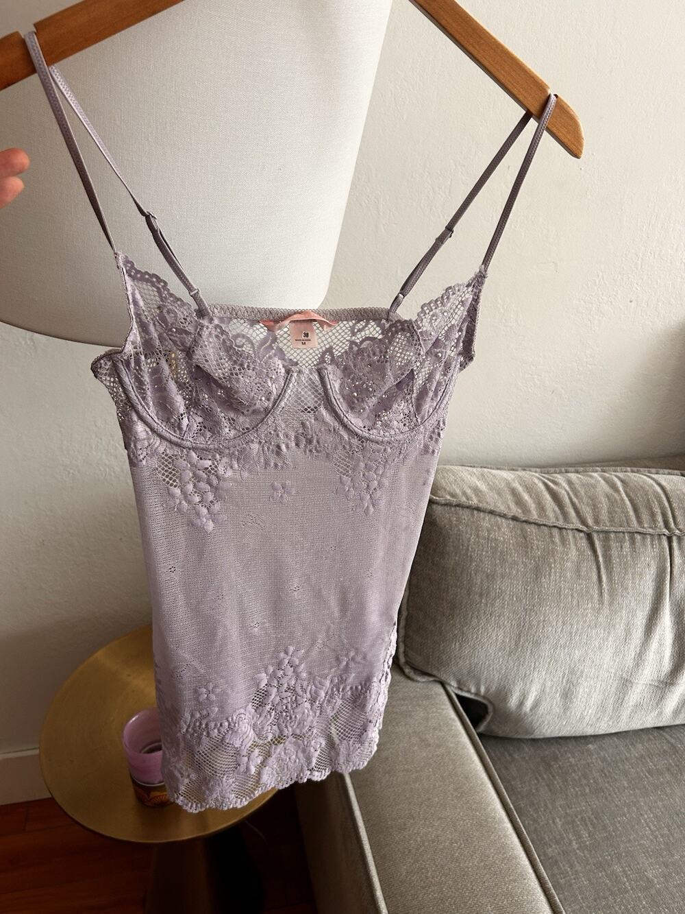 Vtg Y2K Victoria Secret Cami Top Lace Fairy Lilac Whimsy Grunge M Streach Rare